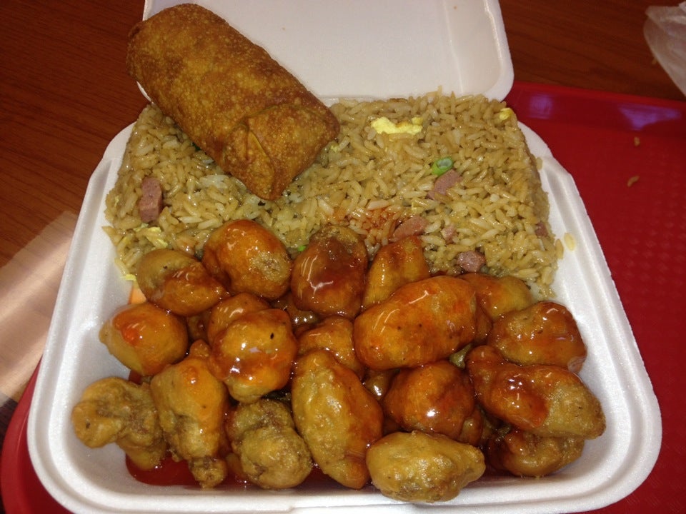 Orange chicken takeout at Egg Roll Express